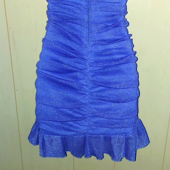 City Vibe Ruched Foiled Mesh Flounce Hem Dress - Picture 5 of 8